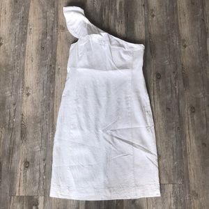 Off-White Ann Taylor Ruffle One Shoulder Dress